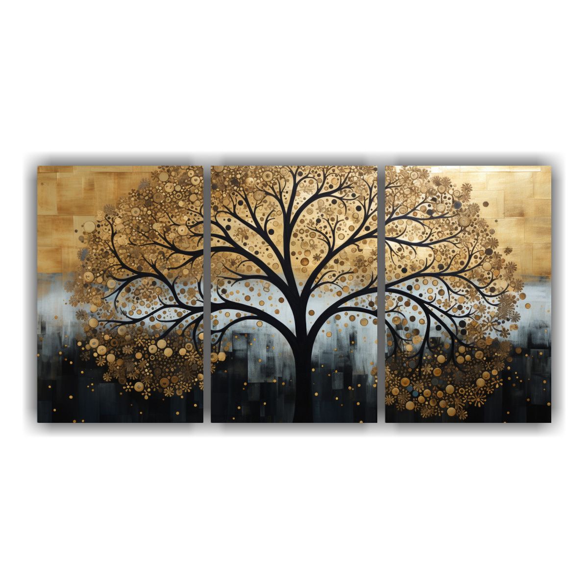 GENERICO - Pintura Decorativa Alegre De árbol En Negro Y Dorado 240x120cm