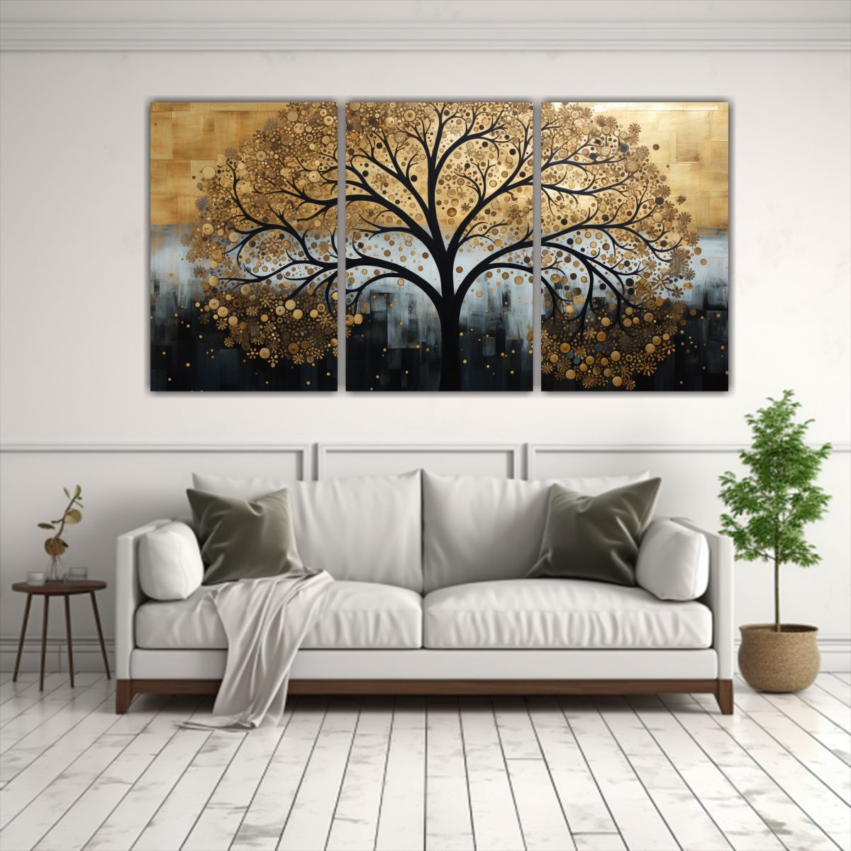GENERICO - Pintura Decorativa Alegre De árbol En Negro Y Dorado 240x120cm