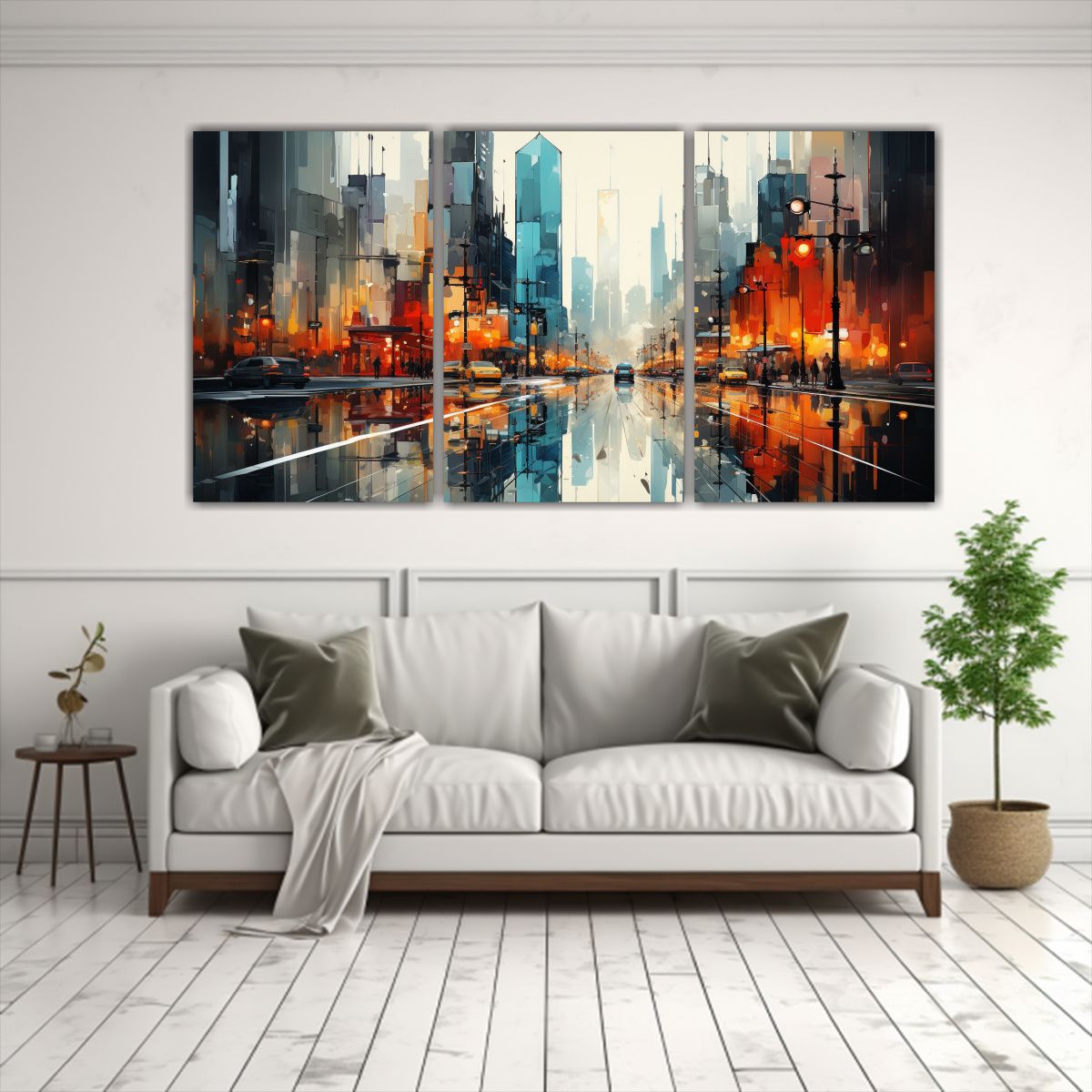 GENERICO - Pintura Abstracta De Edificios Junto Al Agua, Arte De Pared  240x120cm