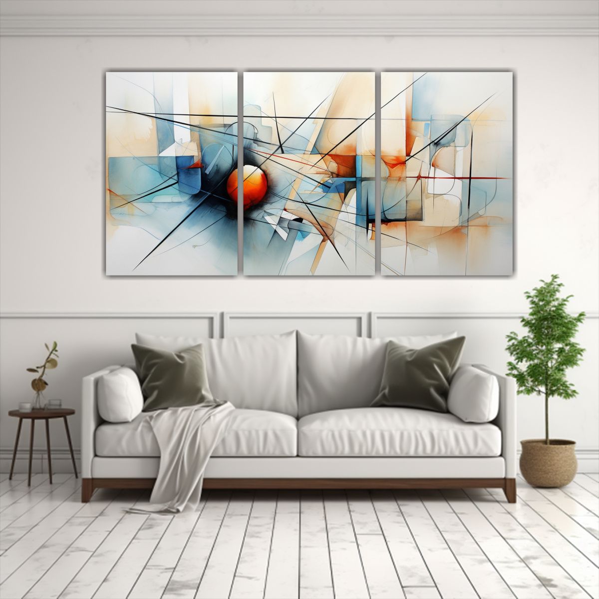 GENERICO - Tres Cuadros Movimiento Living Cuadro Abstracto Acuarela 120x60cm