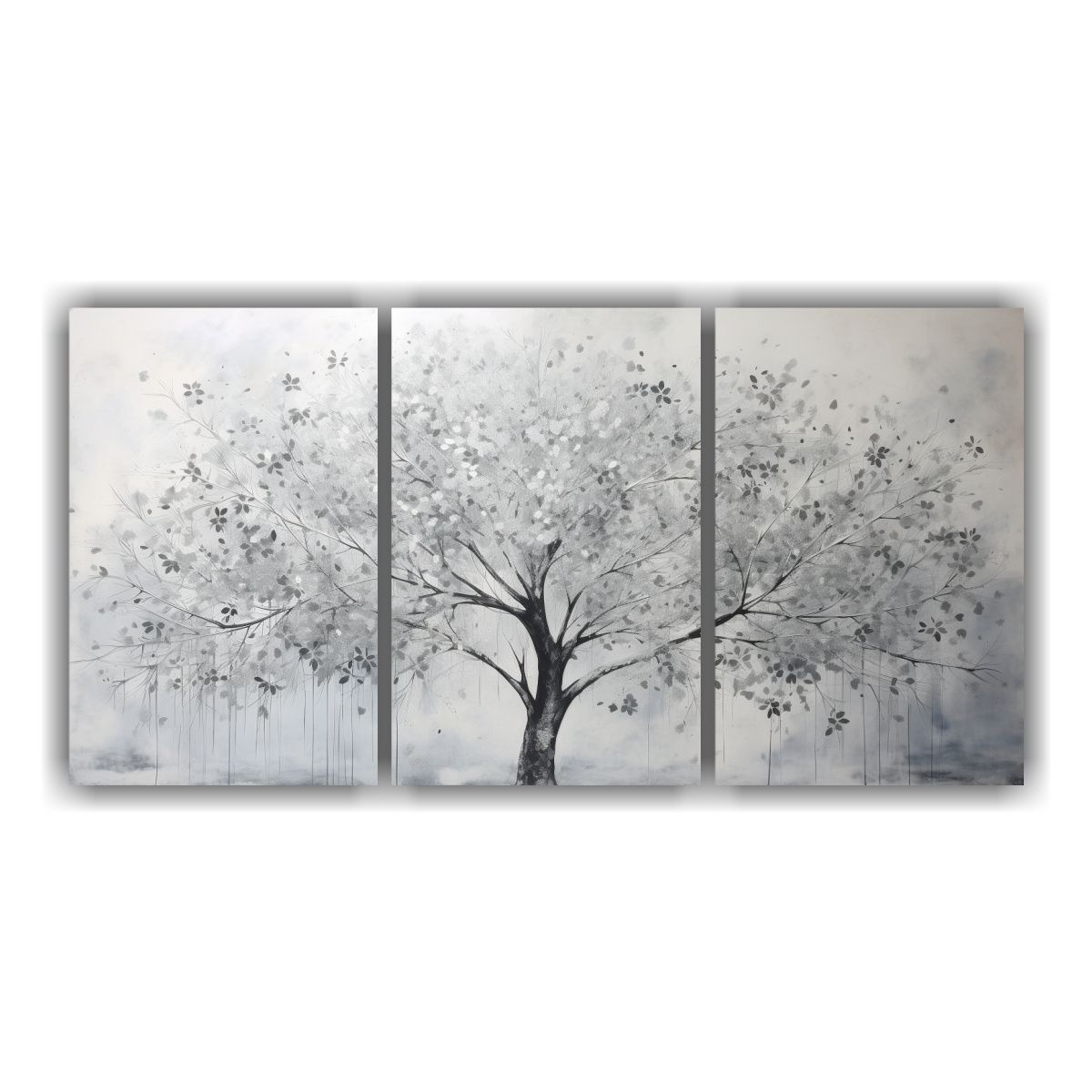 GENERICO - Pintura En Lienzo De árbol En Blanco Y Plata En Decoración 240x120cm