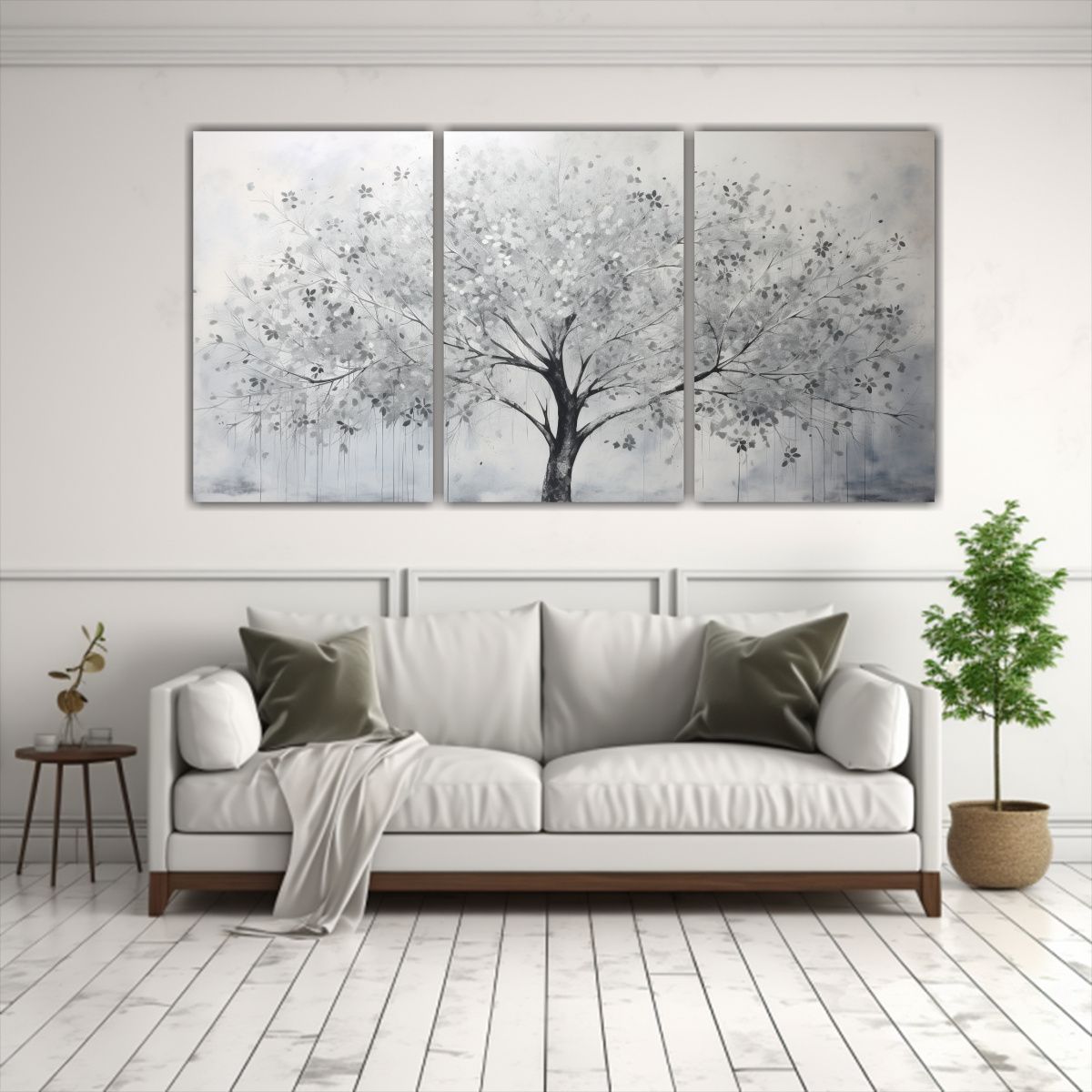 GENERICO - Pintura En Lienzo De árbol En Blanco Y Plata En Decoración 240x120cm