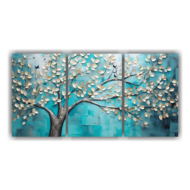 GENERICO - Tres Lienzos De Tela Horizontal Con Efecto Visual Árbol Tur 240x120cm