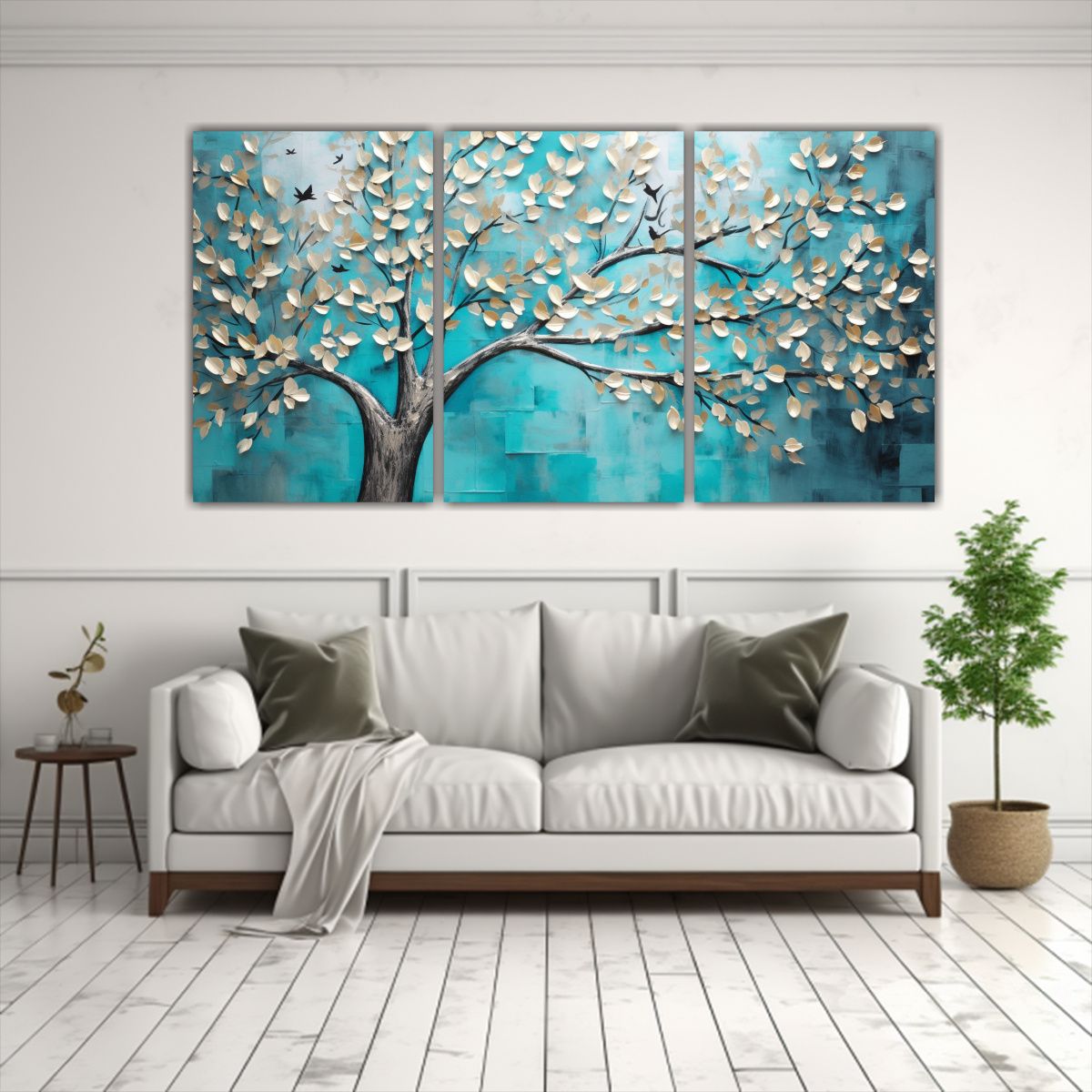 GENERICO - Tres Lienzos De Tela Horizontal Con Efecto Visual Árbol Tur 240x120cm
