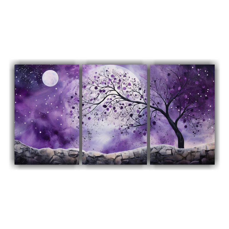 GENERICO - Set 3 Telas En Bastidor Colores Motivo De Árbol En Morado Y 240x120cm