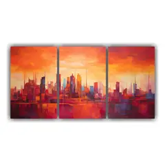 GENERICO - Paisaje Urbano Abstracto Inspirador, Tres Cuadros 240x120cm