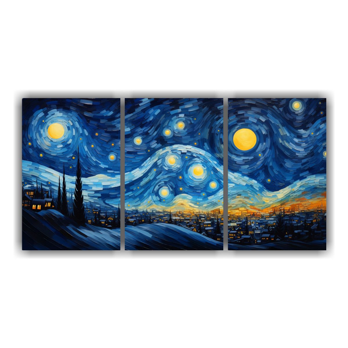 GENERICO - Set 3 Cuadros Abstractos Intensidad Nocturna De Van Gogh 240x120cm
