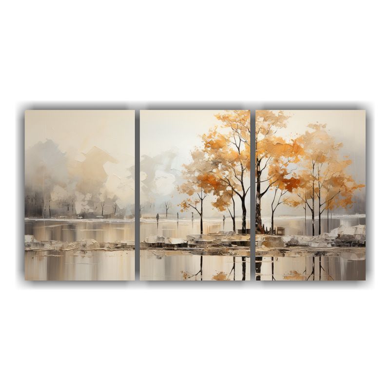 GENERICO - Set 3 Lienzos De Tela Cuadro Elegante De árboles En Plata Y 240x120cm
