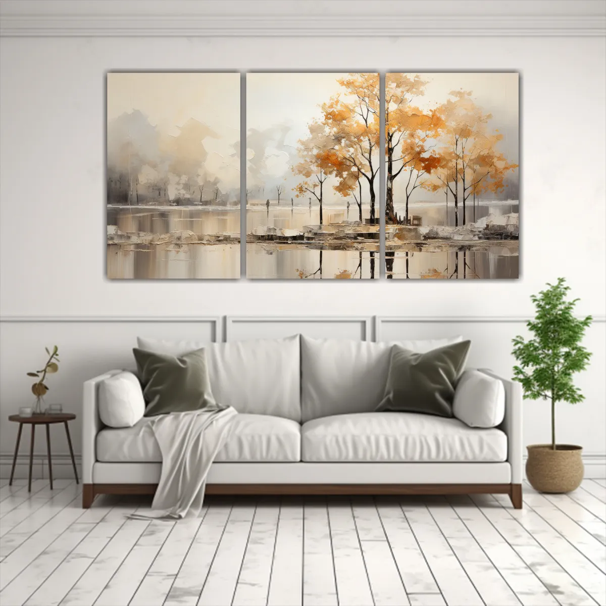 GENERICO - Set 3 Lienzos De Tela Cuadro Elegante De árboles En Plata Y 240x120cm