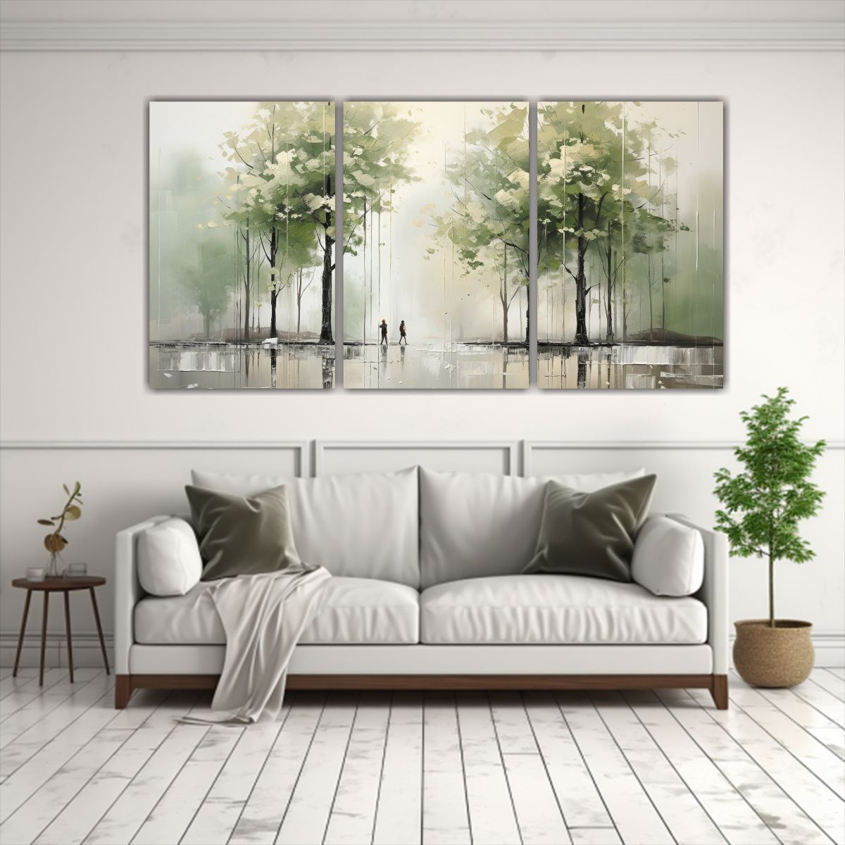 GENERICO - Pintura Abstracta De árboles En Color Plata Y Blanco Para D 240x120cm