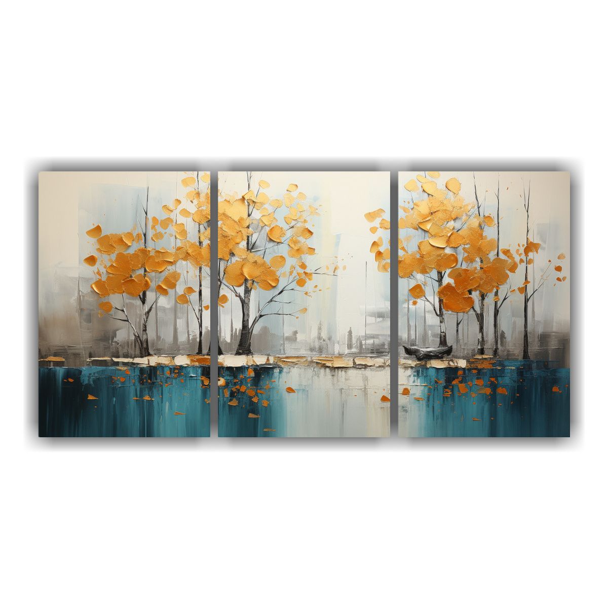 GENERICO - Cuadros Abstractos Tonos Textura árboles En Plata Y Oro Con 120x60cm