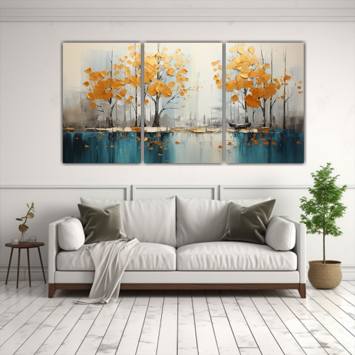 GENERICO - Cuadros Abstractos Tonos Textura árboles En Plata Y Oro Con 120x60cm