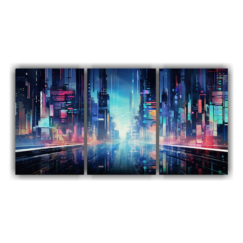 GENERICO - Cuadro Moderno Abstracto De Una Ciudad Cibernética. 240x120cm