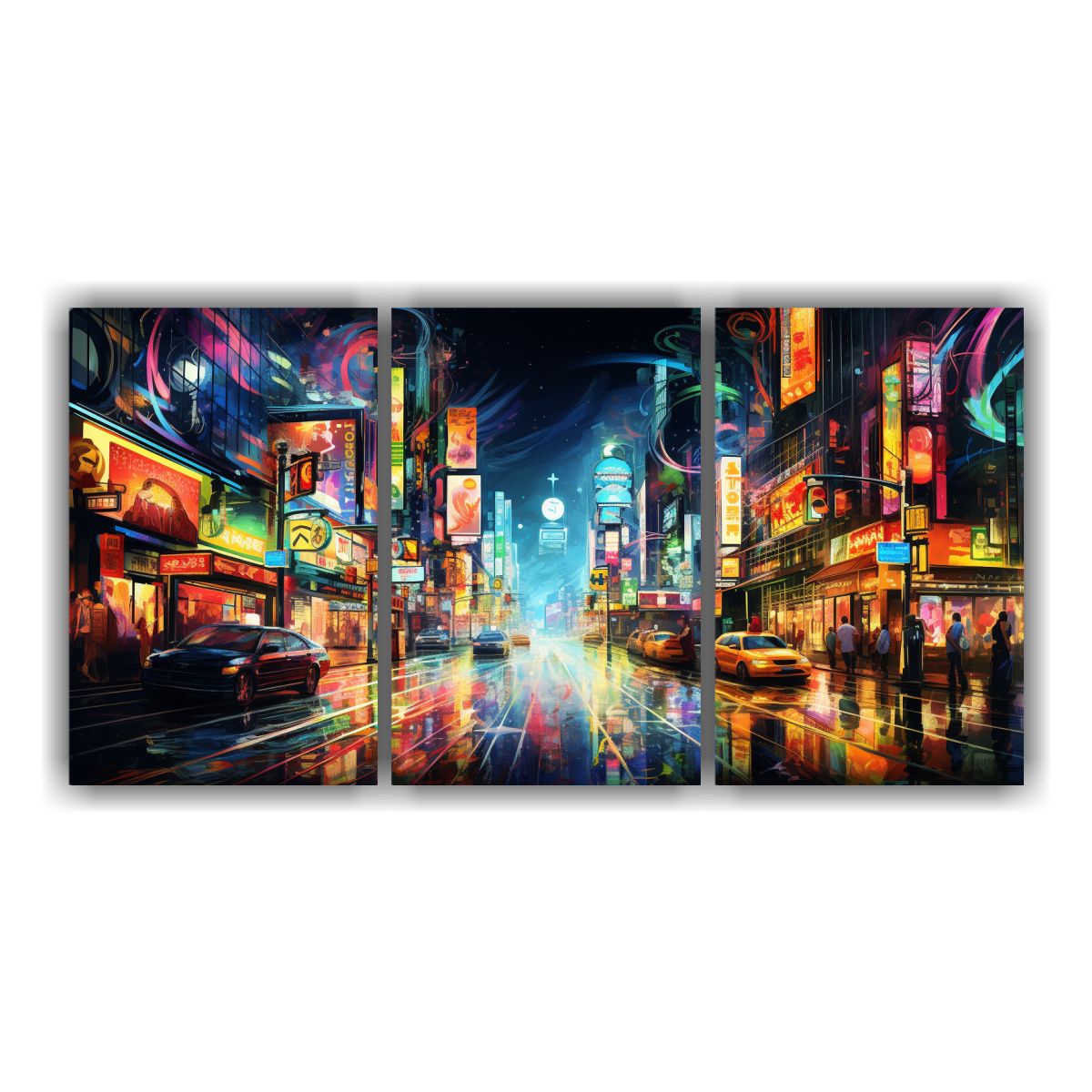 GENERICO - Pintura Moderna De Ciudad En Ambiente Abstracto, Set De 3 240x120cm