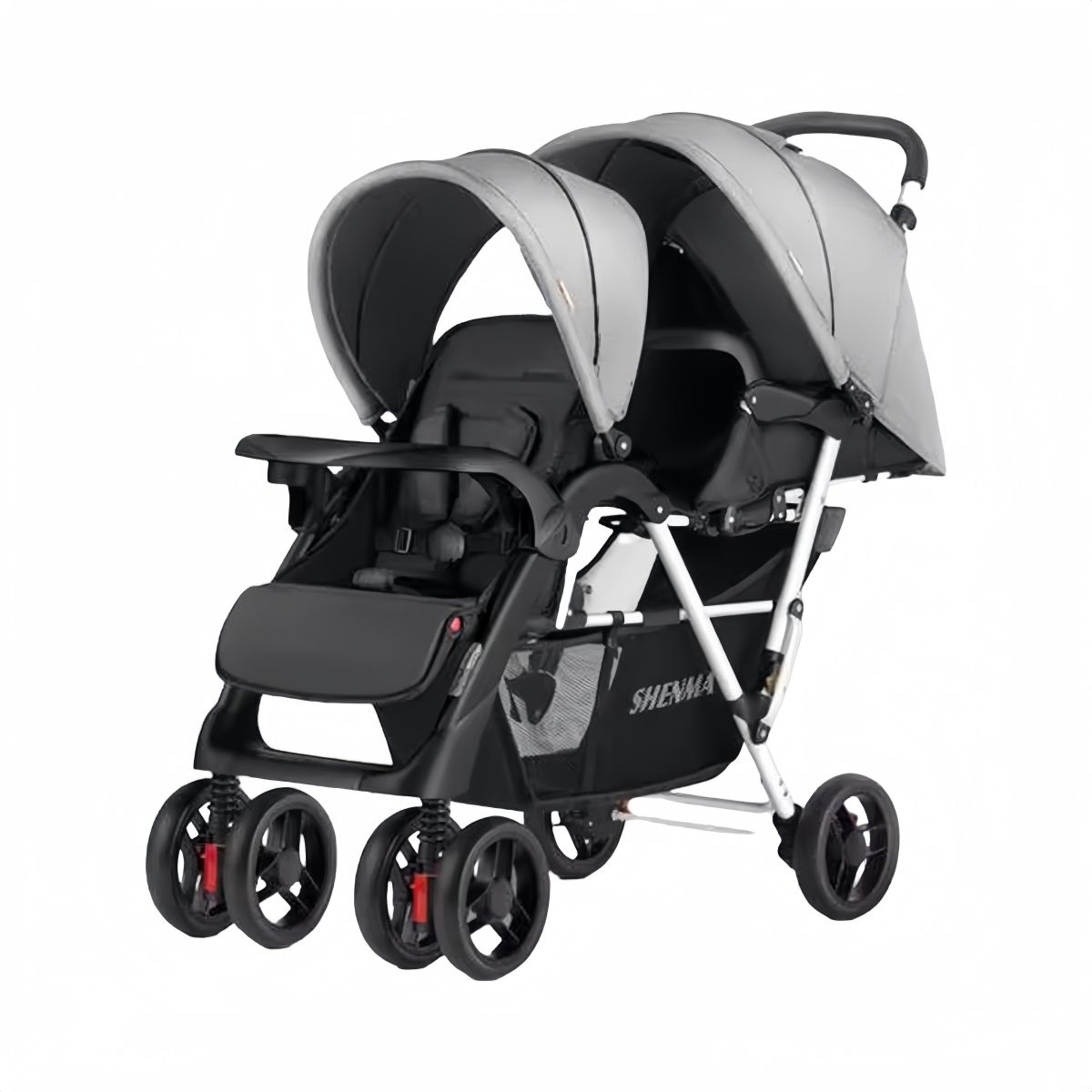 LUBABYCAS - Coche Doble Duo Reclinable Plegable Gris By LuBabycas