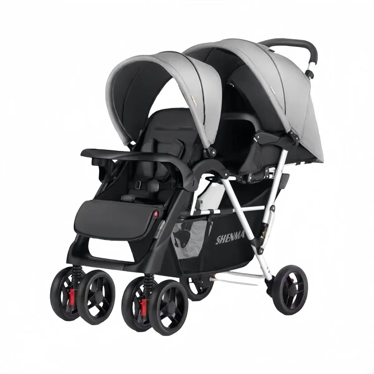 LUBABYCAS - Coche Doble Duo Reclinable Plegable Gris By LuBabycas