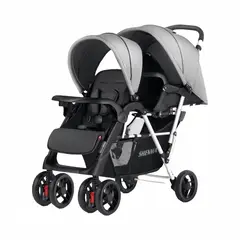 LUBABYCAS - Coche Doble Duo Reclinable Plegable Gris By