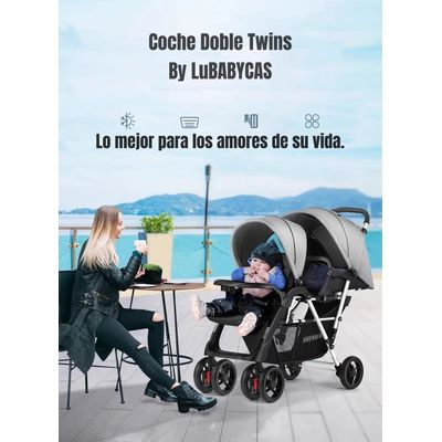 Imagen 2 del producto Coche Doble Duo Reclinable Plegable Gris By