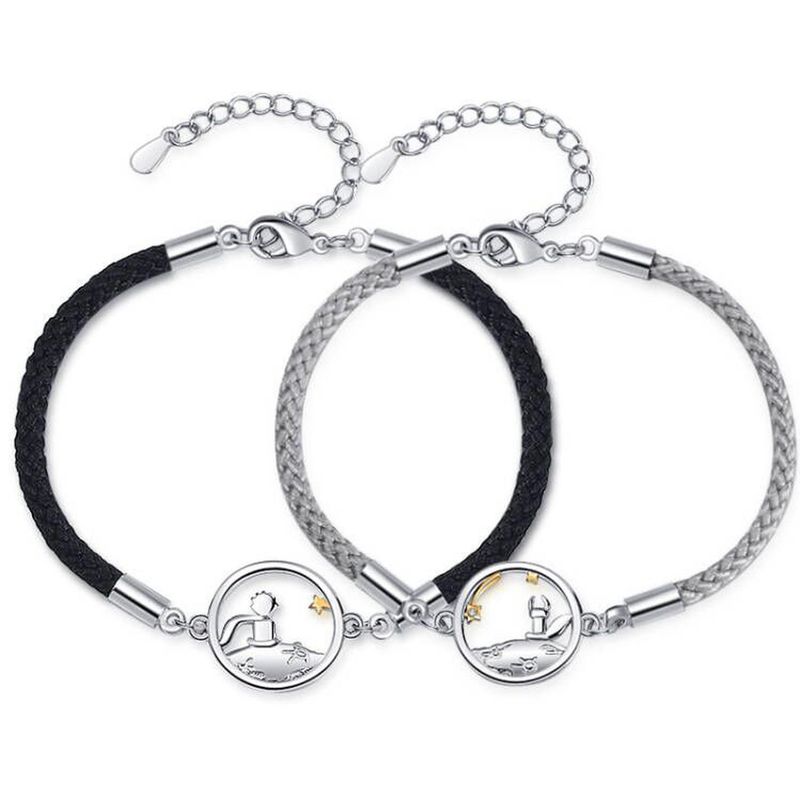 GENERICO - Pulseras Parejas Plata Fina 925 Principito Rosa Par Joyas