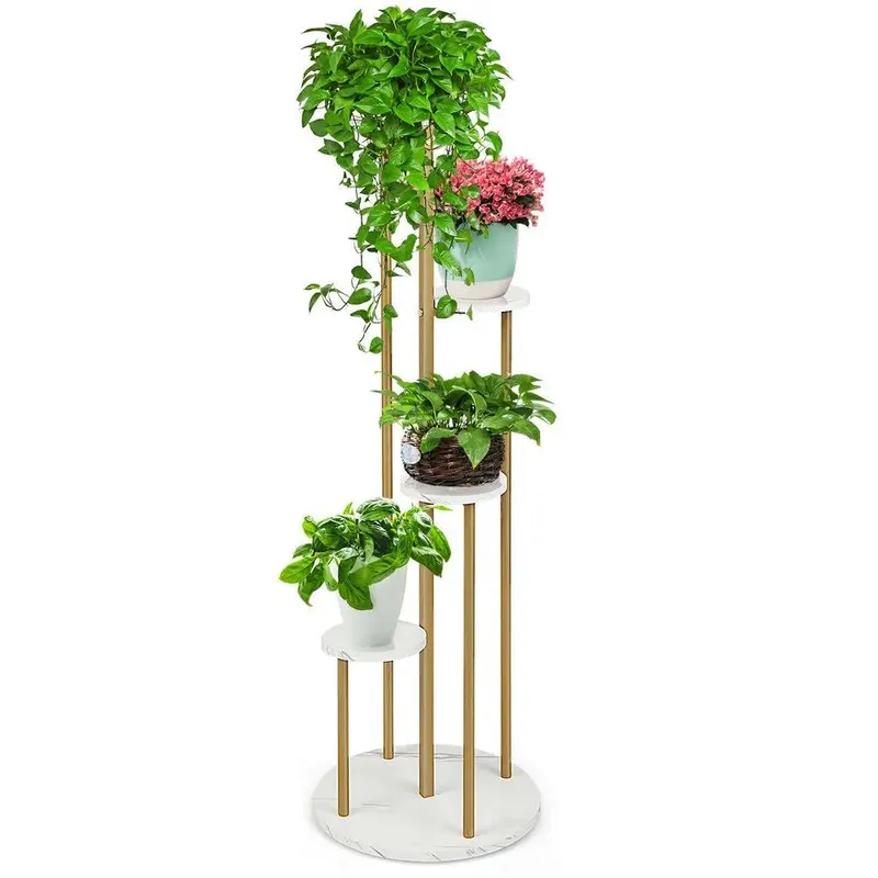 CRUSEC - Soporte De 4 Niveles Para Macetas Plantas Decorativo Blanco Y Dorado
