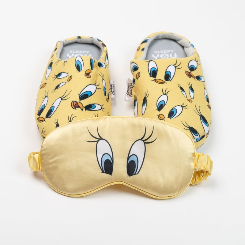 WARNER BROS - Pack Mujer Pantufla Y Antifaz Piolin Amarillo Looney Tunes