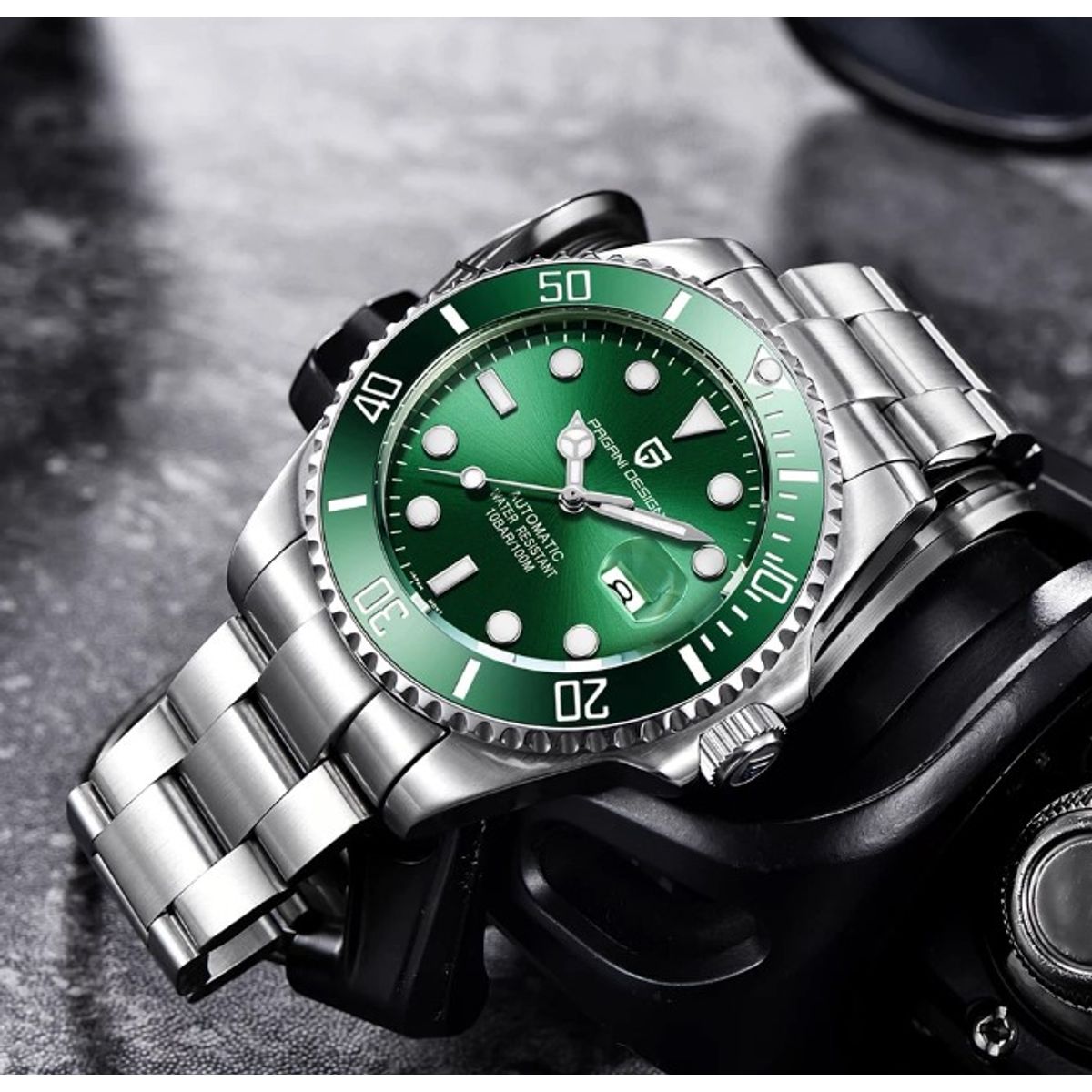 PAGANI - Reloj Hombre PAGANI SUBMARINER VERDE HULK Automático Cristal de Zafiro