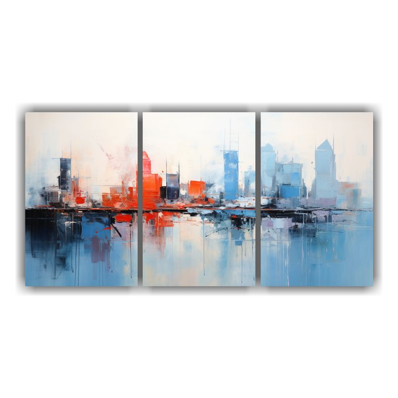 GENERICO - Cuadros Abstractos Vanguardia Interiores Ciudad Azul Monocro 240x120cm