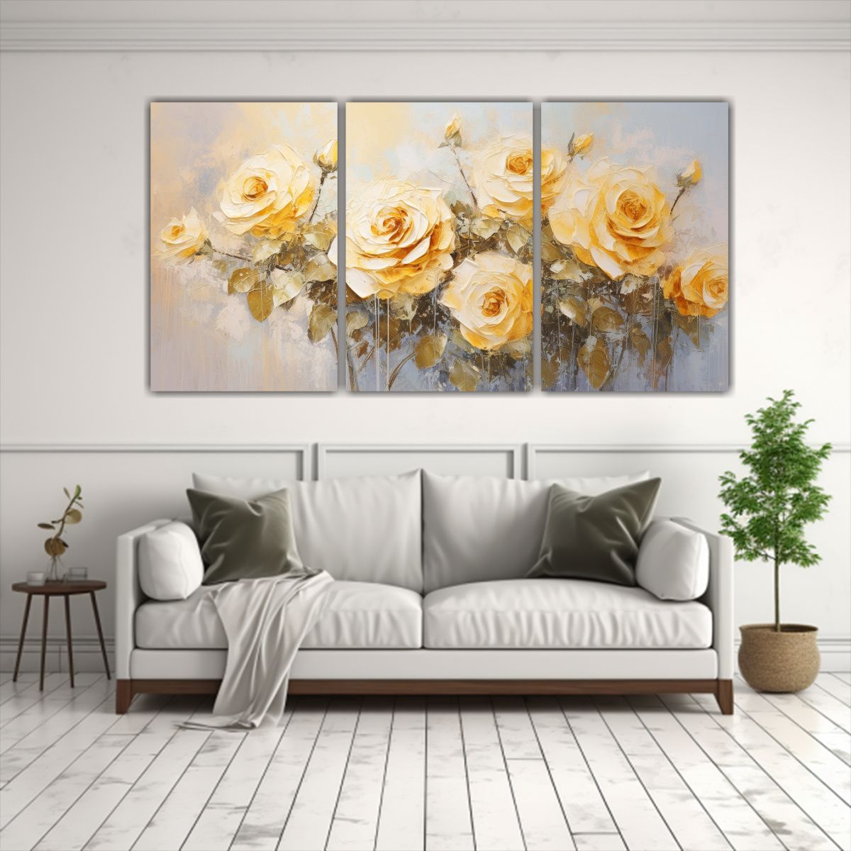 GENERICO - Pintura En Lienzo Estilo Tríptico Combinación De Rosas Ama 240x120cm