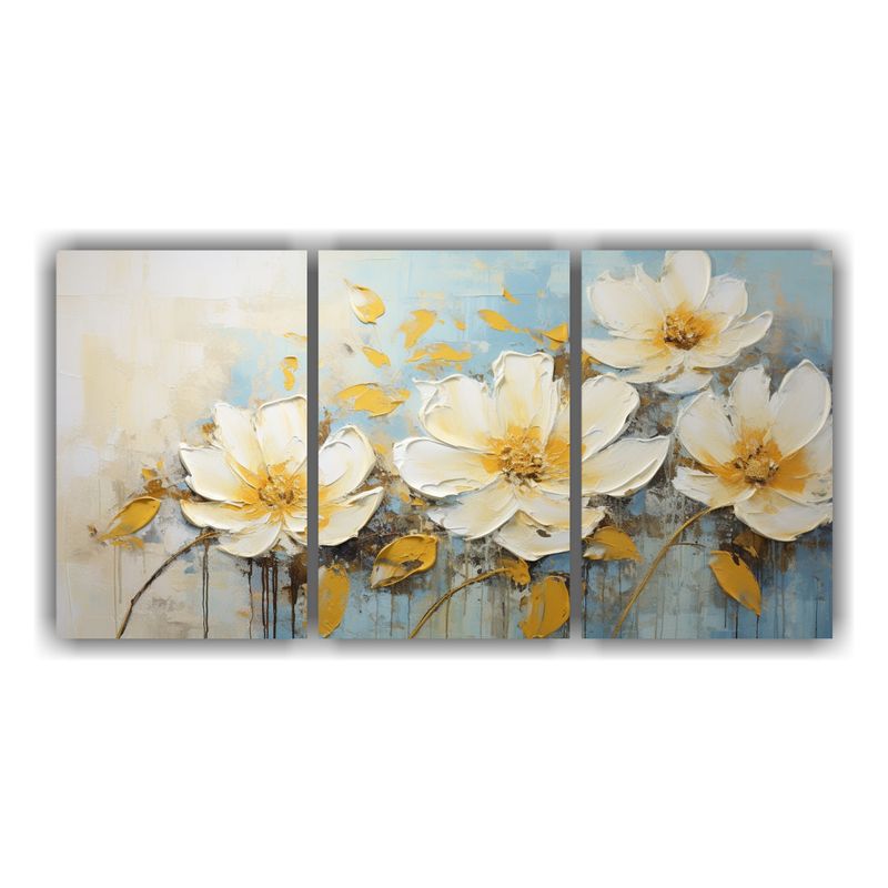 GENERICO - Cuadro Moderno De Flores Amarillas En Lienzo Estilo Decorati 240x120cm