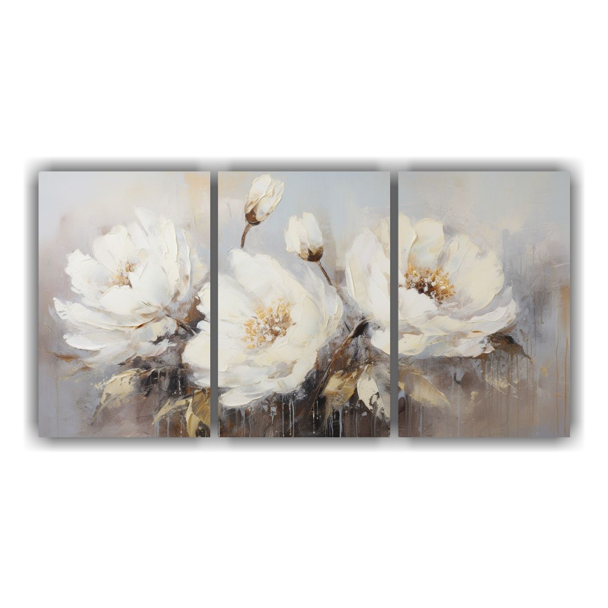 GENERICO - Pintura Al óleo De Peonías Blancas Estilo Decorativo 60x30cm