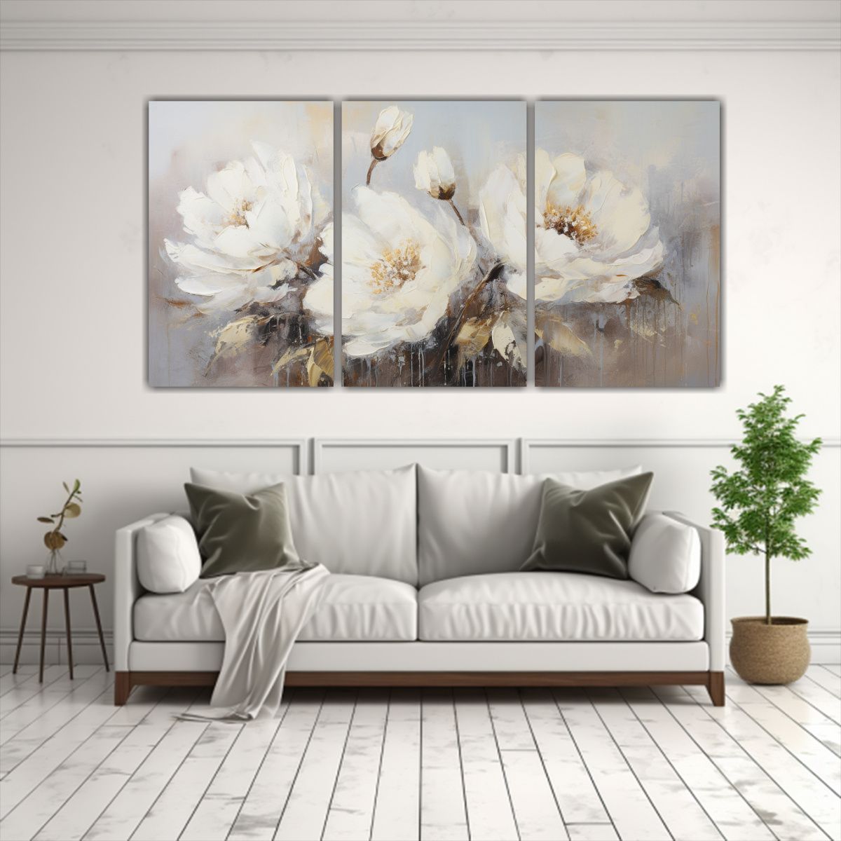 GENERICO - Pintura Al óleo De Peonías Blancas Estilo Decorativo 60x30cm