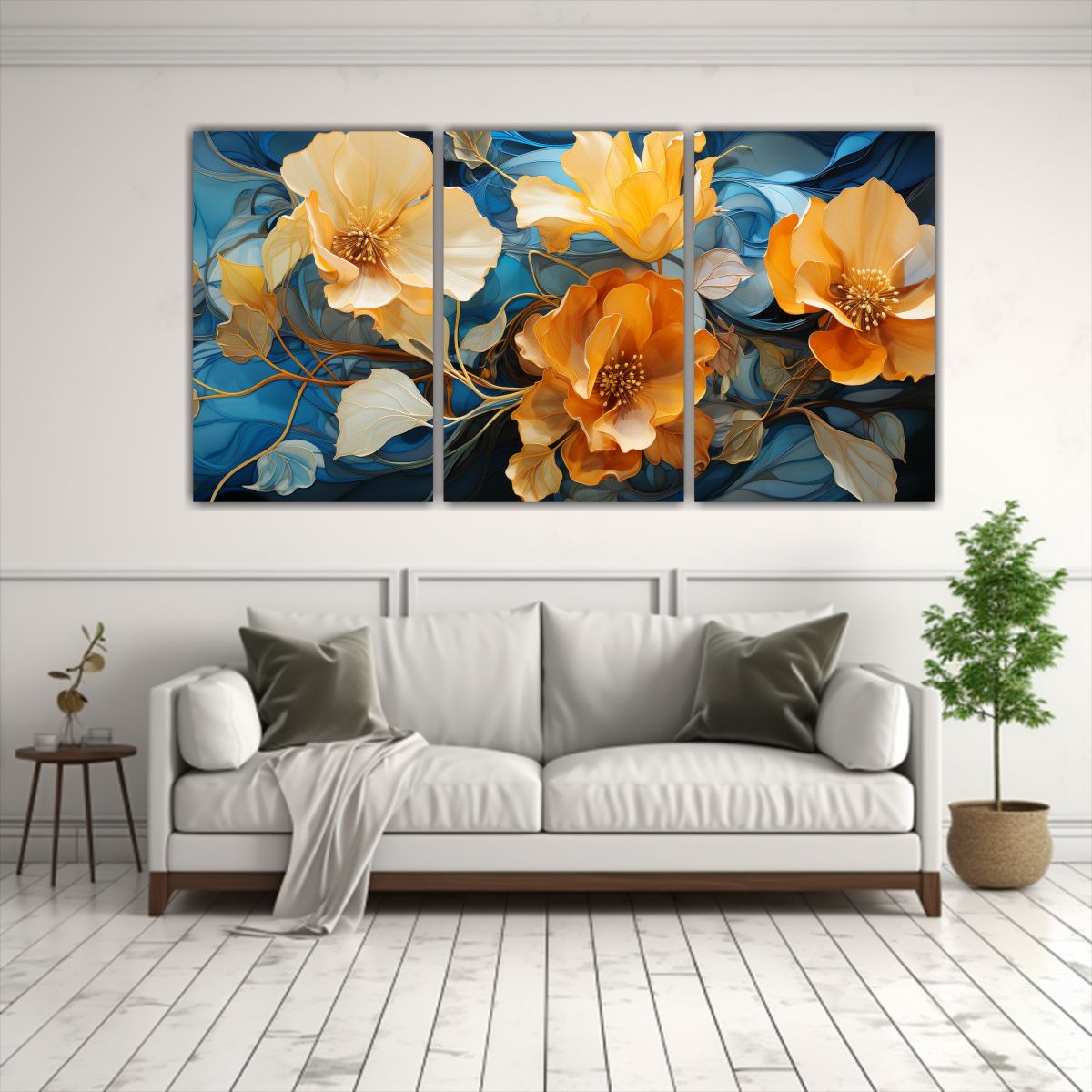 GENERICO - Set 3 Cuadros De Pared Modernos Elegancia Floral Acuarela: F 240x120cm