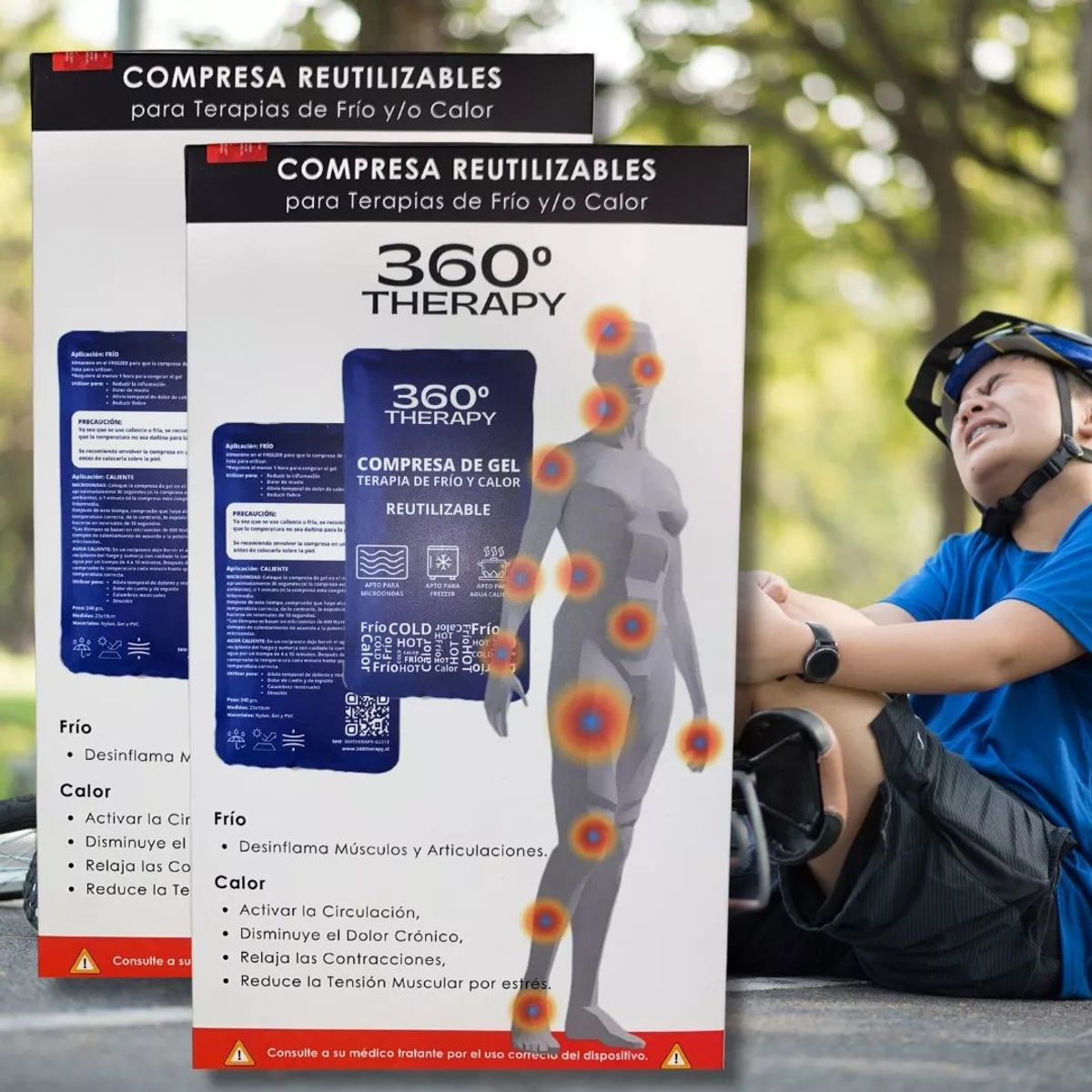 360 THERAPY - Pack de 3 Compresas de Gel Frío/Calor. Tallas S, M y L.  360º Therapy®