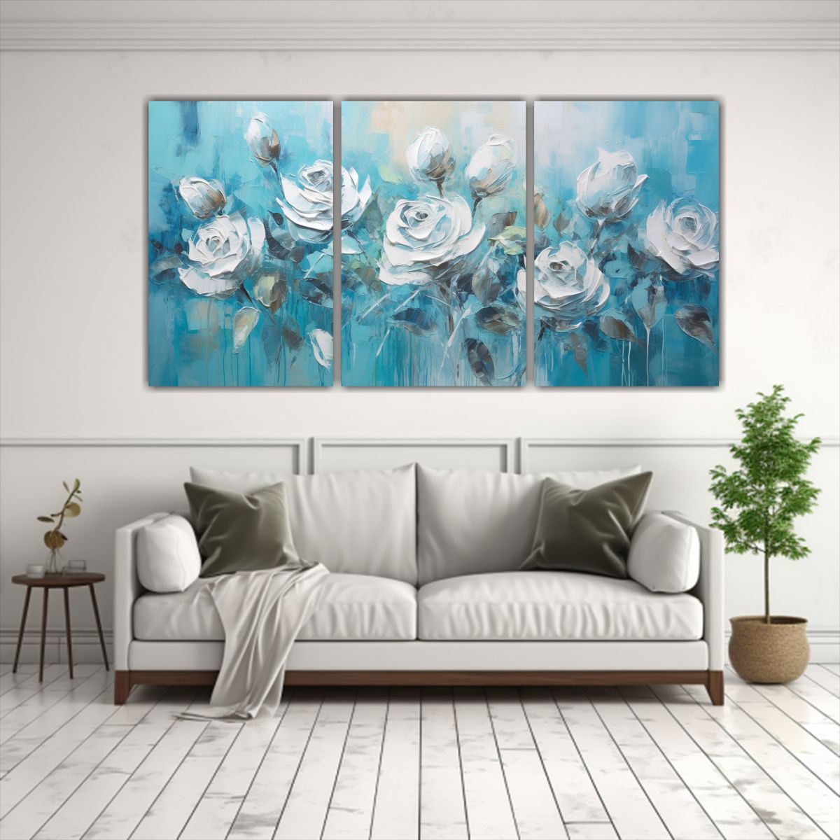 GENERICO - Detalles De Lienzo Moderno Con Pintura De Rosas Turquesa 240x120cm