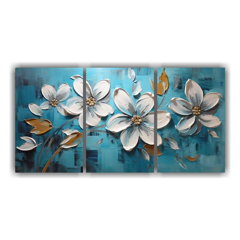 GENERICO - Pintura Llamativa Flor Turquesa En Lienzo Estilo Conceptual 240x120cm