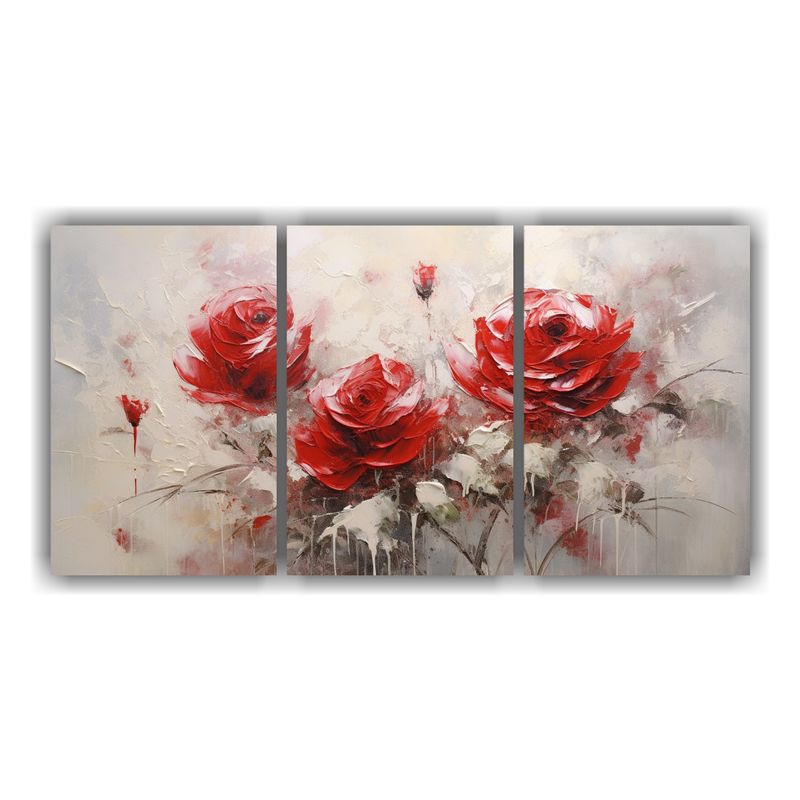 GENERICO - Cuadro De Expresión Simetría A Rosas Rojas En Lienzo Estil 240x120cm