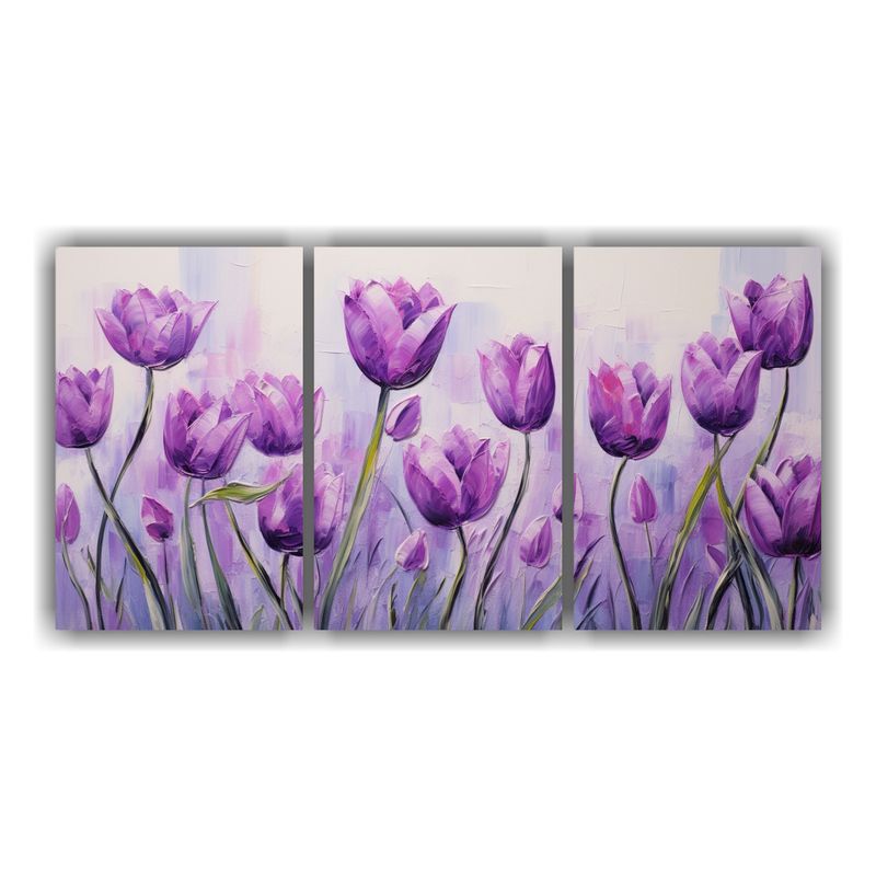 GENERICO - Tríptico De Tulipanes Morados En Lienzo Estilo Decorativo 240x120cm