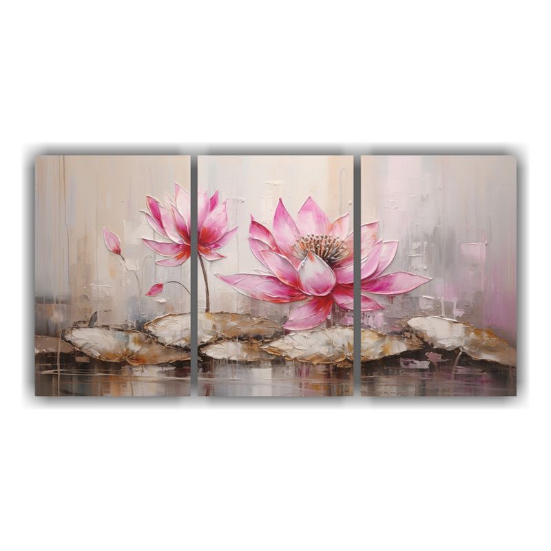 GENERICO - Cuadro Loto Rosa En Bastidor Juvenil Set De 3 Telas 240x120cm