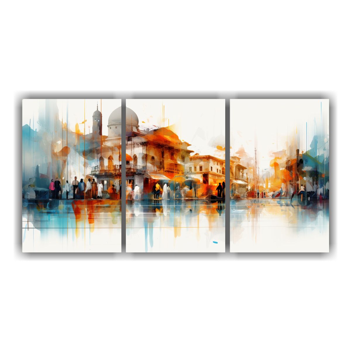GENERICO - Cuadros Diseño Floral En Vibrante Plaza Del Mercado. 240x120cm