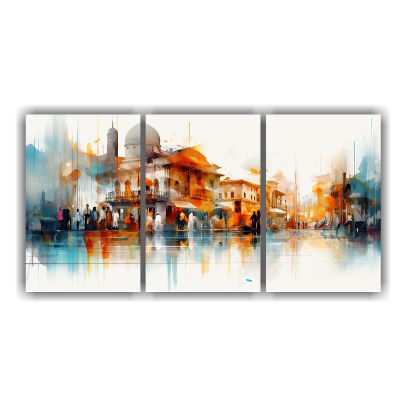 GENERICO - Cuadros Diseño Floral En Vibrante Plaza Del Mercado. 240x120cm