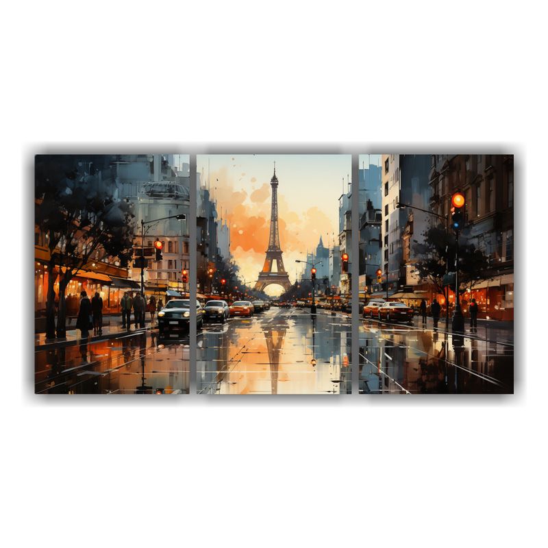 GENERICO - Conjunto 3 Cuadros Modernos Calle Ciudad Variada 240x120cm