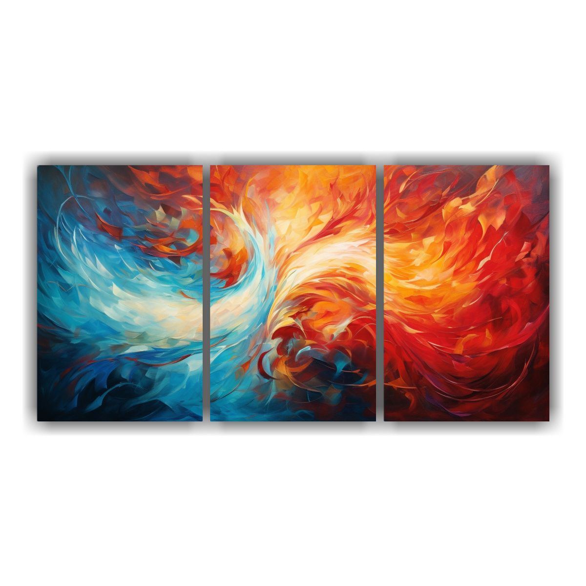 GENERICO - Tríptico Artístico: Danza Fuego Y Hielo En Abstracto 240x120cm