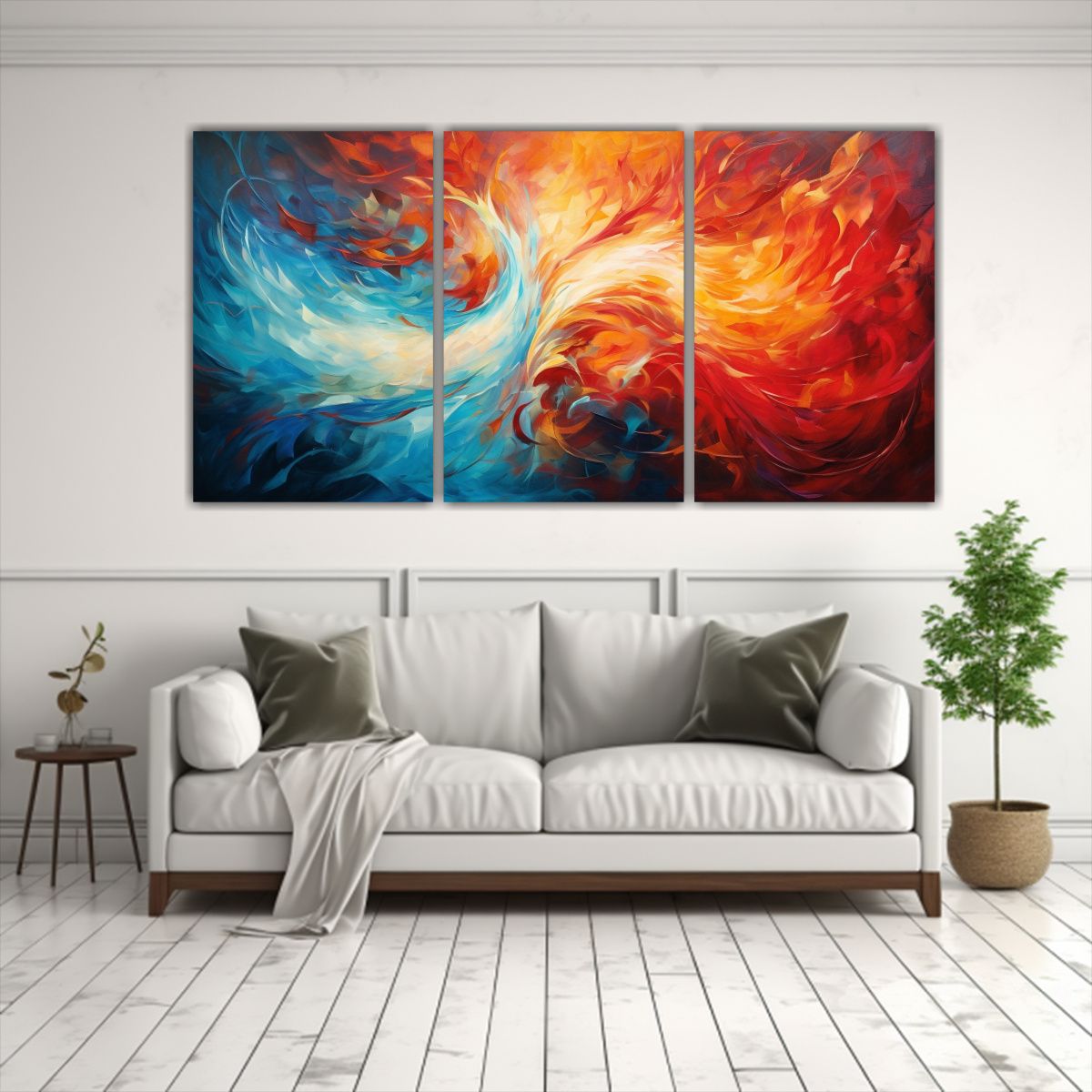 GENERICO - Tríptico Artístico: Danza Fuego Y Hielo En Abstracto 240x120cm