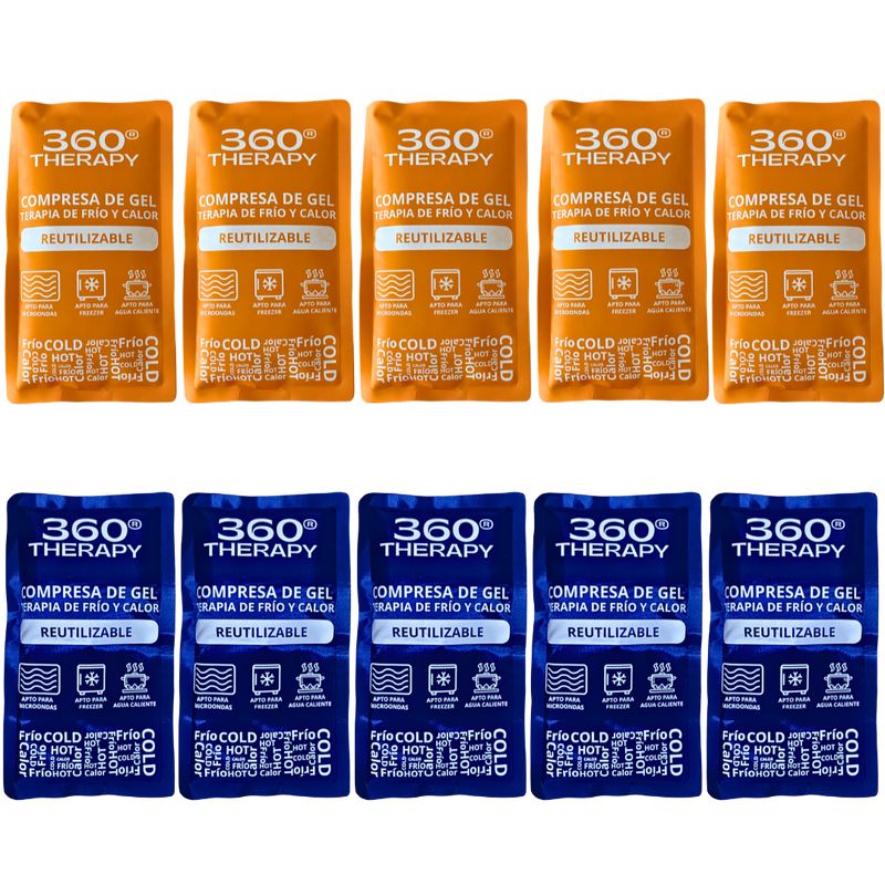 360 THERAPY - Pack de 10 Compresas de Gel Frío/Calor. 13x23cm. 360º Therapy®