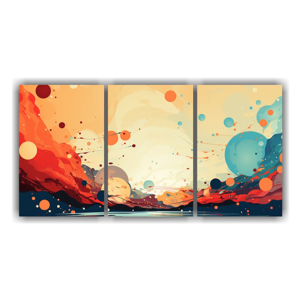 GENERICO - Set 3 Cuadros Moderno Reflejo Retro Con Puntos De Semitono 240x120cm