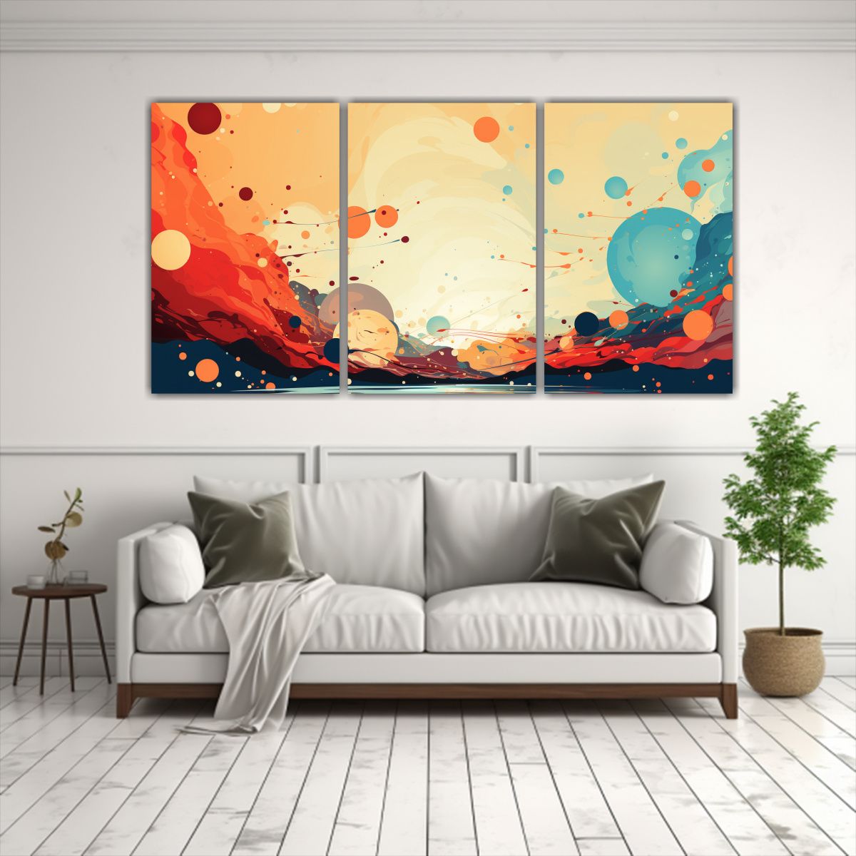 GENERICO - Set 3 Cuadros Moderno Reflejo Retro Con Puntos De Semitono 240x120cm