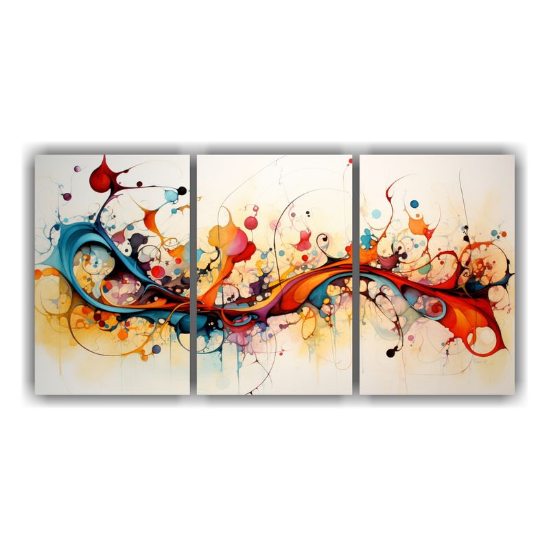 GENERICO - Tríptico De Pinturas Abstractas Intensas Con Acuarelas 240x120cm