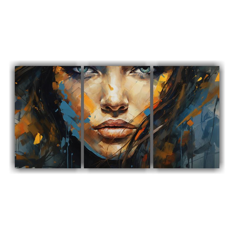 GENERICO - Set 3 Telas En Bastidor Movimiento Pintura Abstracta Rostro  240x120cm