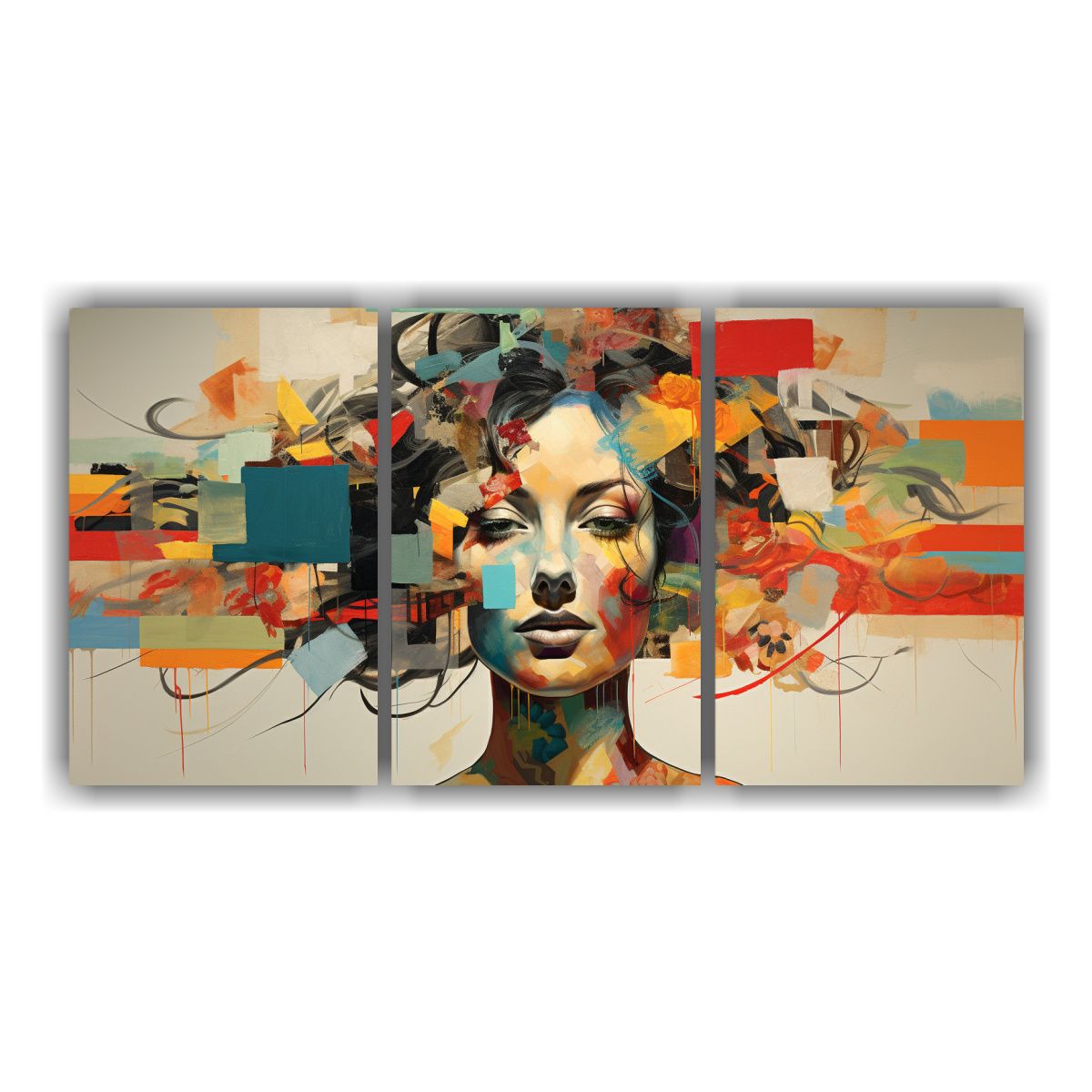 GENERICO - Set 3 Lienzos De Tela Conceptual Perspectiva Patchwork De Pe 240x120cm