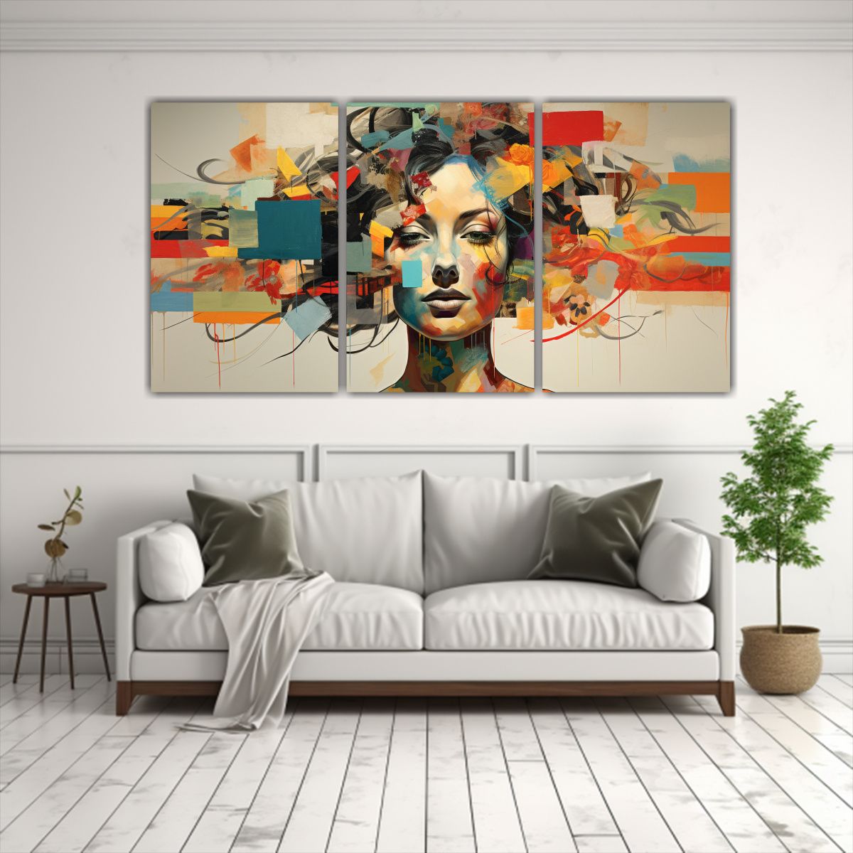 GENERICO - Set 3 Lienzos De Tela Conceptual Perspectiva Patchwork De Pe 240x120cm